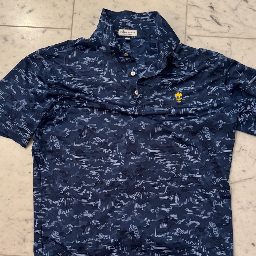 Swag Golf - Peter Millar Navy Patterned Polo with Yellow Skull